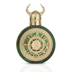 Bharara Viking Dubai Eau De Parfum spray bottle, 100ml, with sleek design and metallic accents.