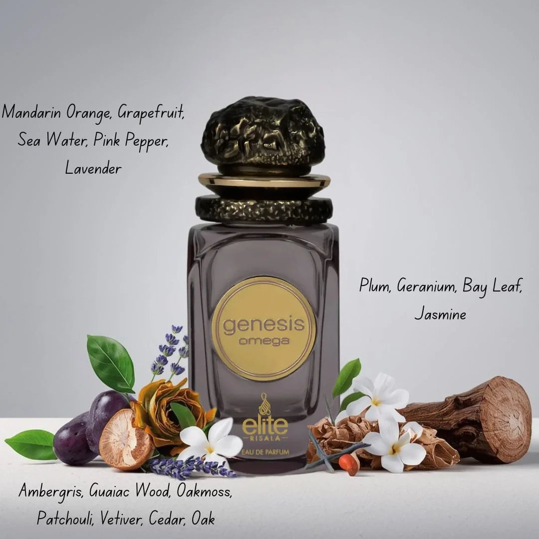 Genesis Omega & Genesis Alpha Eau de Parfum Sprays 100ml (3.4 oz) by Elite Risala (Bundle) - Intense Oud