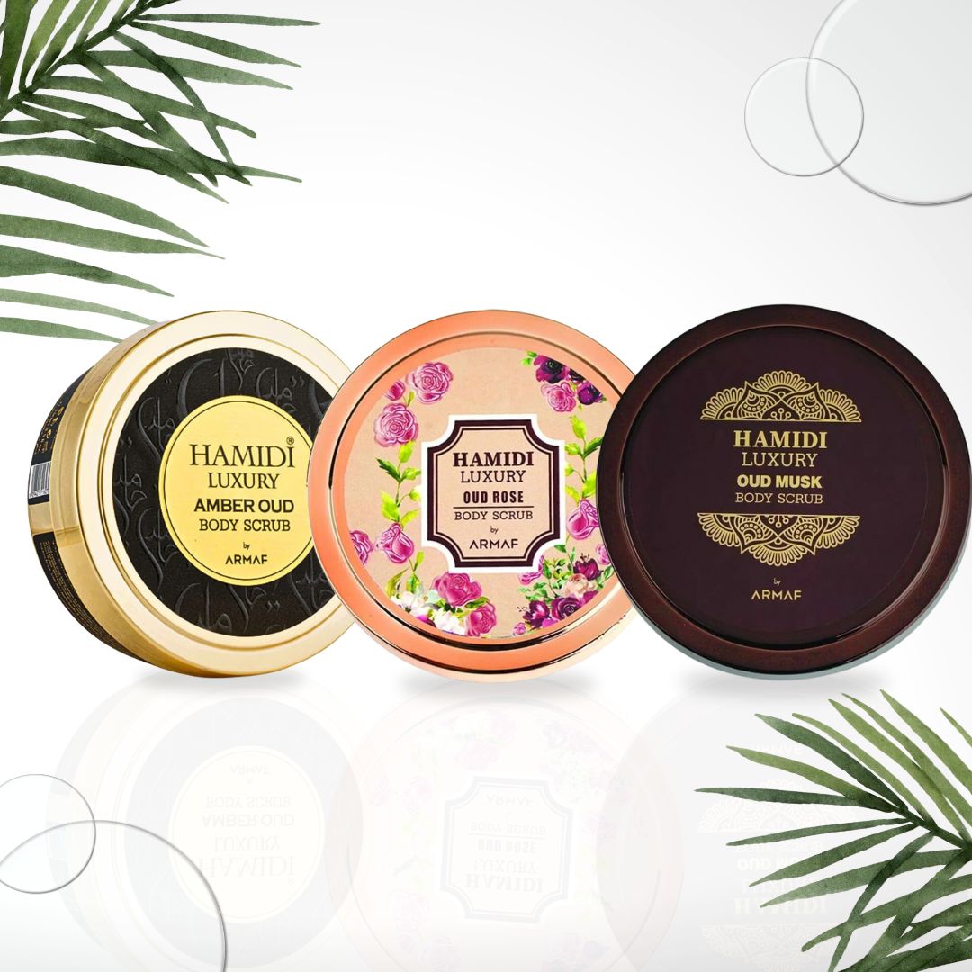 3PCS Luxury Body Scrub Trio Gift Set Magnetic Box By Hamidi | Gently Exfoliates For Soft & Smooth Skin, Naturally Derived Ingredients. (Pack of 3)