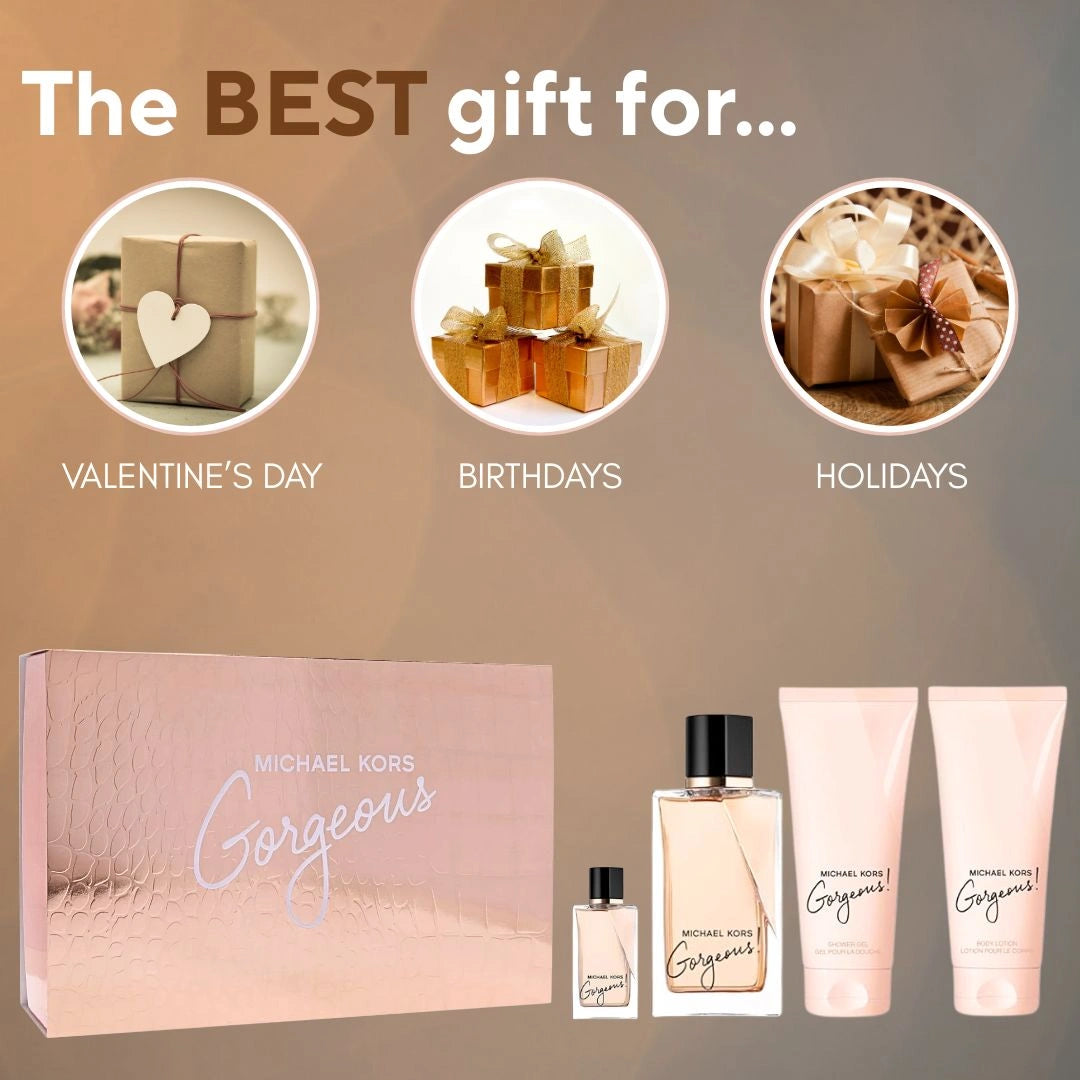 Michael Kors Gorgeous 4Pc Gift Set (3.4oz EDP Spray, 3.4oz Body Lotion, 3.4oz Shower Gel, 5ml EDP Spray)