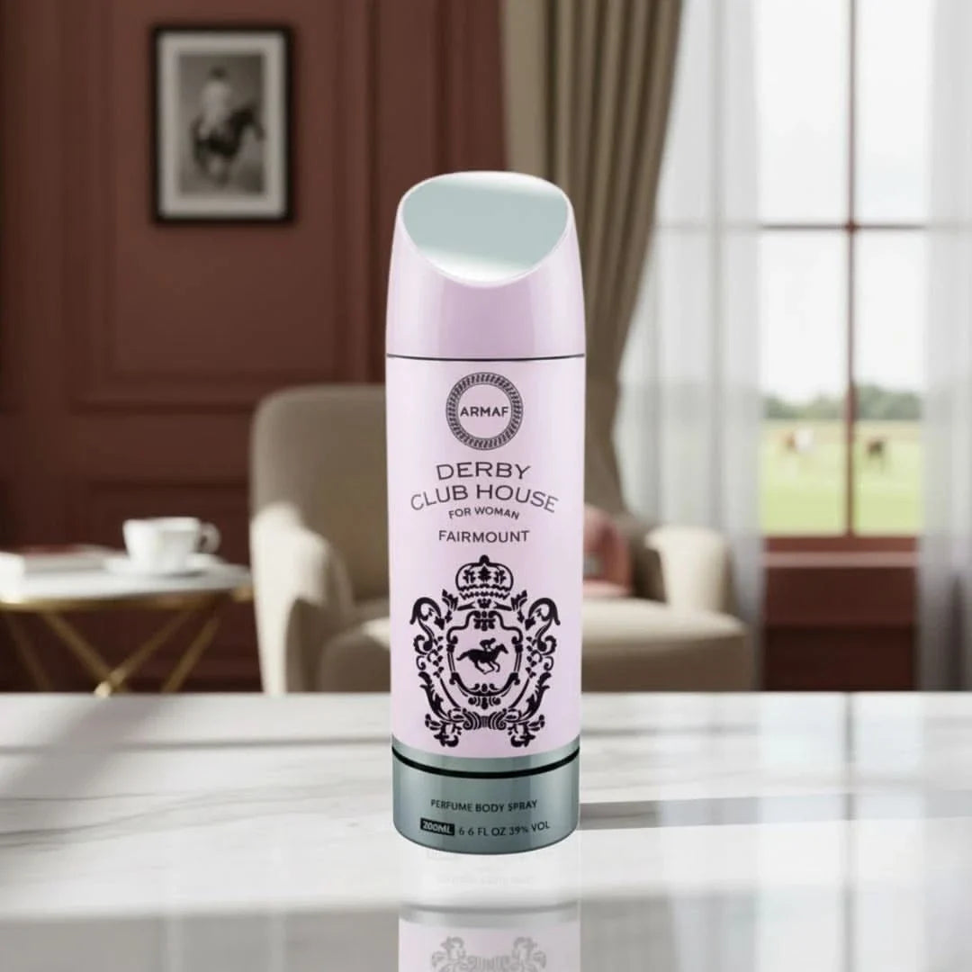 Armaf Derby Club House deodorant spray 200ml bottle with a sleek design and label, ready for everyday freshness.