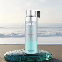 Odyssey Aqua Edition deodorant spray by Armaf in 200ml bottle, featuring sleek design and fresh aquatic scent.