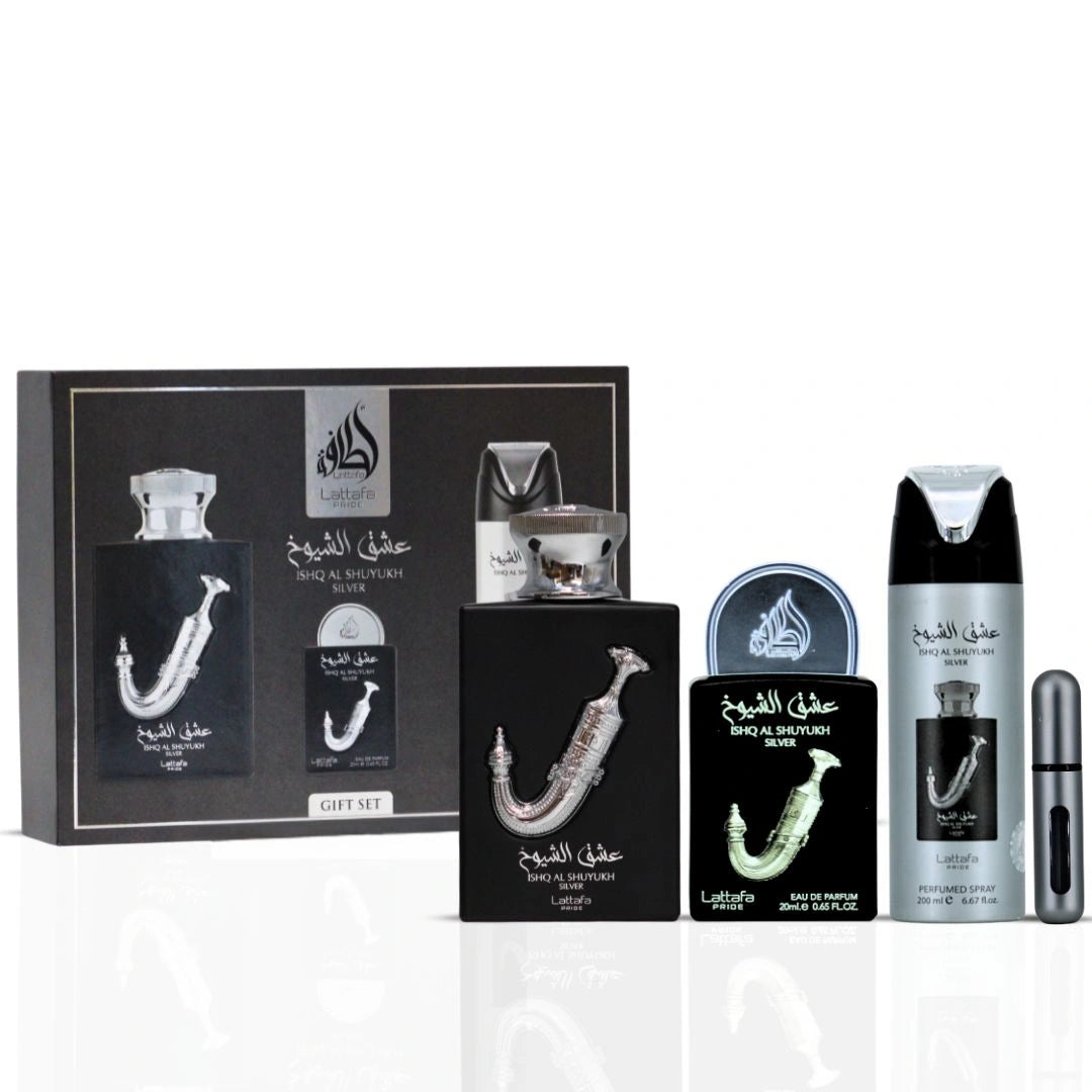 Lattafa Pride Ishq Al Shuyukh Silver 3-Piece Eau de Parfum Gift Set