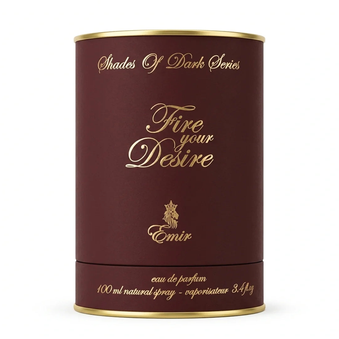 Fire Your Desire Emir Eau de Parfum spray by Paris Corner, 100ml, featuring a sleek bottle with elegant design.