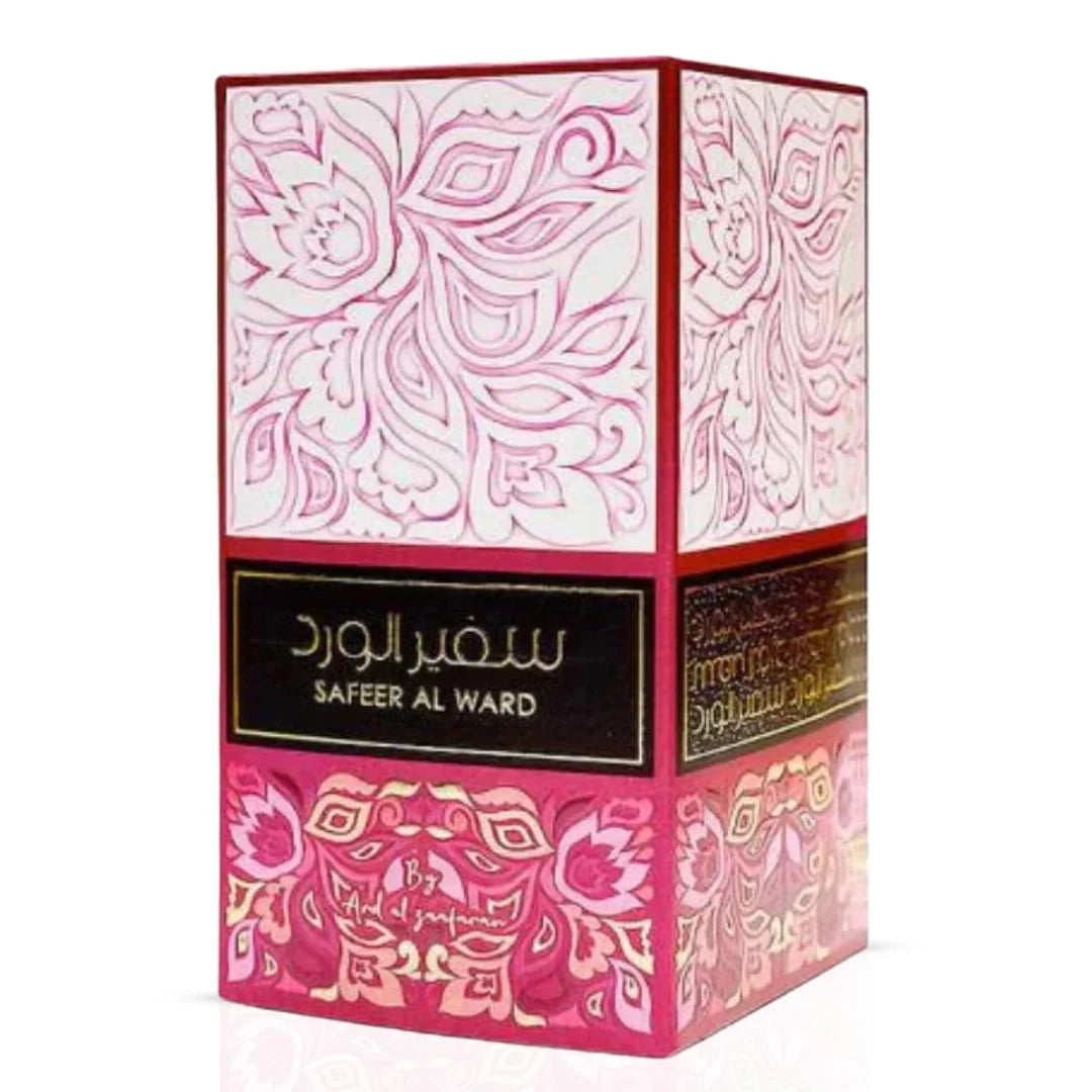 Safeer Al Ward Eau de Parfum spray bottle by Ard Al Zaafaran, 100ml, with elegant packaging and a floral fragrance design.