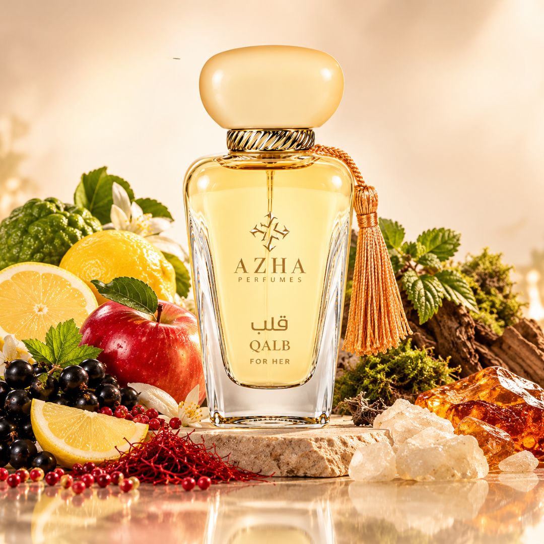 Azha Qalb Eau de Parfum Spray 100ml bottle with elegant design, showcasing the fragrance and branding on the packaging.