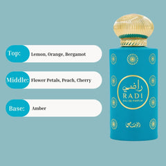 Radi EDP Spray 100ML (3.38 OZ) by Rasasi | Long Lasting, Refreshing, Floral, Fruity, Luxurious Unisex Scent.