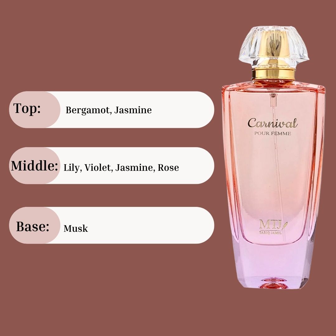 Carnival Pour Femme EDP Spray 100ML (3.4 OZ) by MTJ | Long Lasting, Floral, Musky, Refreshing, Luxurious Feminine Scent.