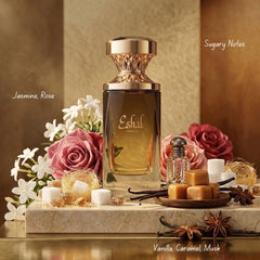 Eshal Vanilla Eau de Parfum Spray by Paris Corner, 100ml bottle with a sleek design and vanilla fragrance scent.