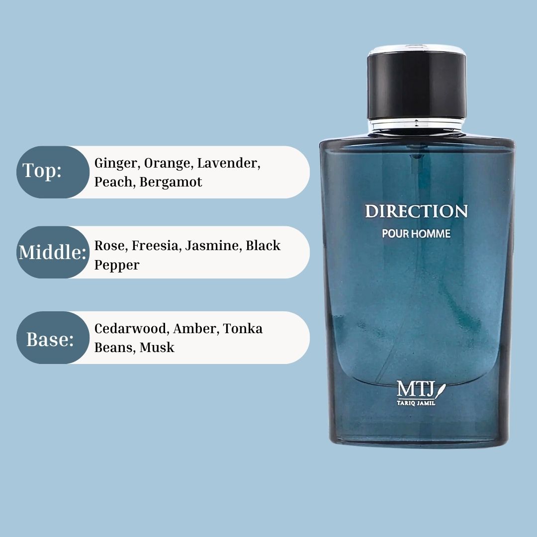 Direction Pour Homme EDP Spray 100ML (3.4 OZ) by MTJ | Long Lasting, Refreshing, Floral, Woody, Luxurious Masculine Scent.