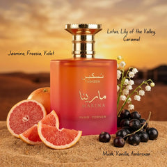 Taskeen Marina Eau de Parfum spray by Paris Corner, 100ml bottle with elegant floral and aquatic fragrance design.