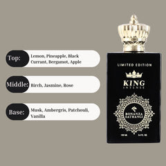 King Intense EDP Spray 100ML (3.4 OZ) by Bonanza Satrangi | Long Lasting, Refreshing, Warm, Exquisite Vanilla Fragrance.