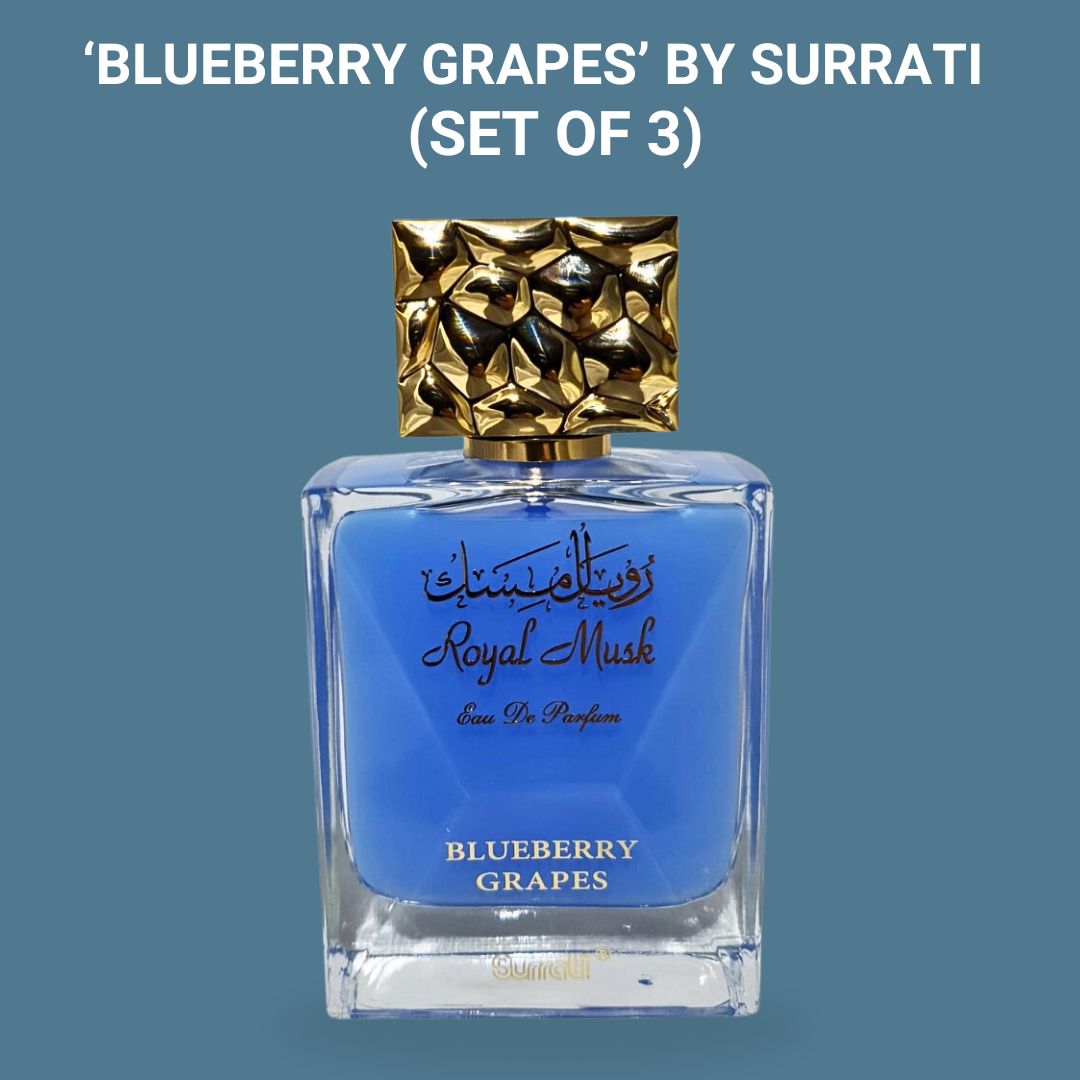 Royal Musk Blueberry Grapes EDP Spray 100ML (3.4 OZ) By SURRATI | Exotic Fragrances for Men & Women. (PACK OF 3)