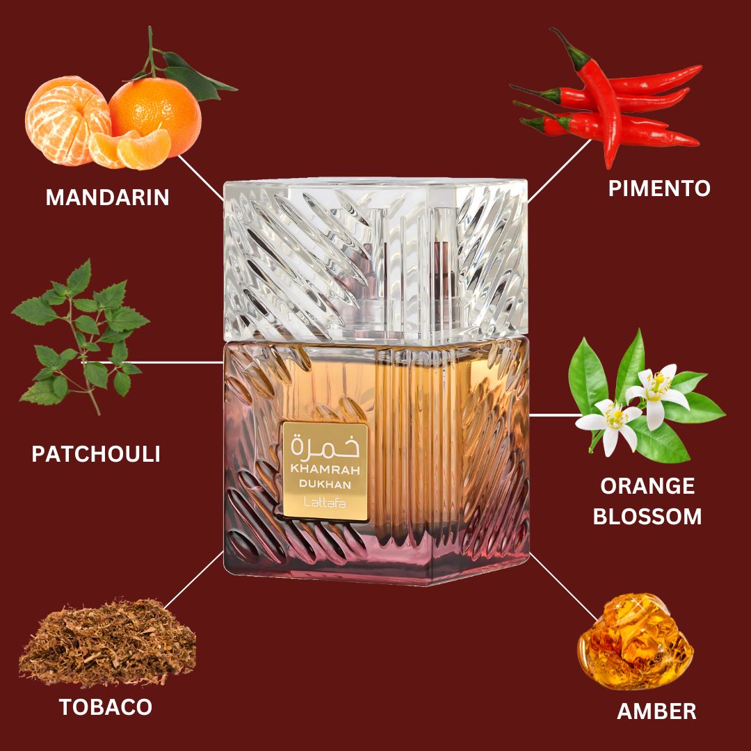 Khamrah Dukhan Eau De Parfum Spray 100ML (3.4 OZ) by Lattafa | A Fusion of Mandarin, Pimento & Amber, Creating an Exotic & Captivating Allure.