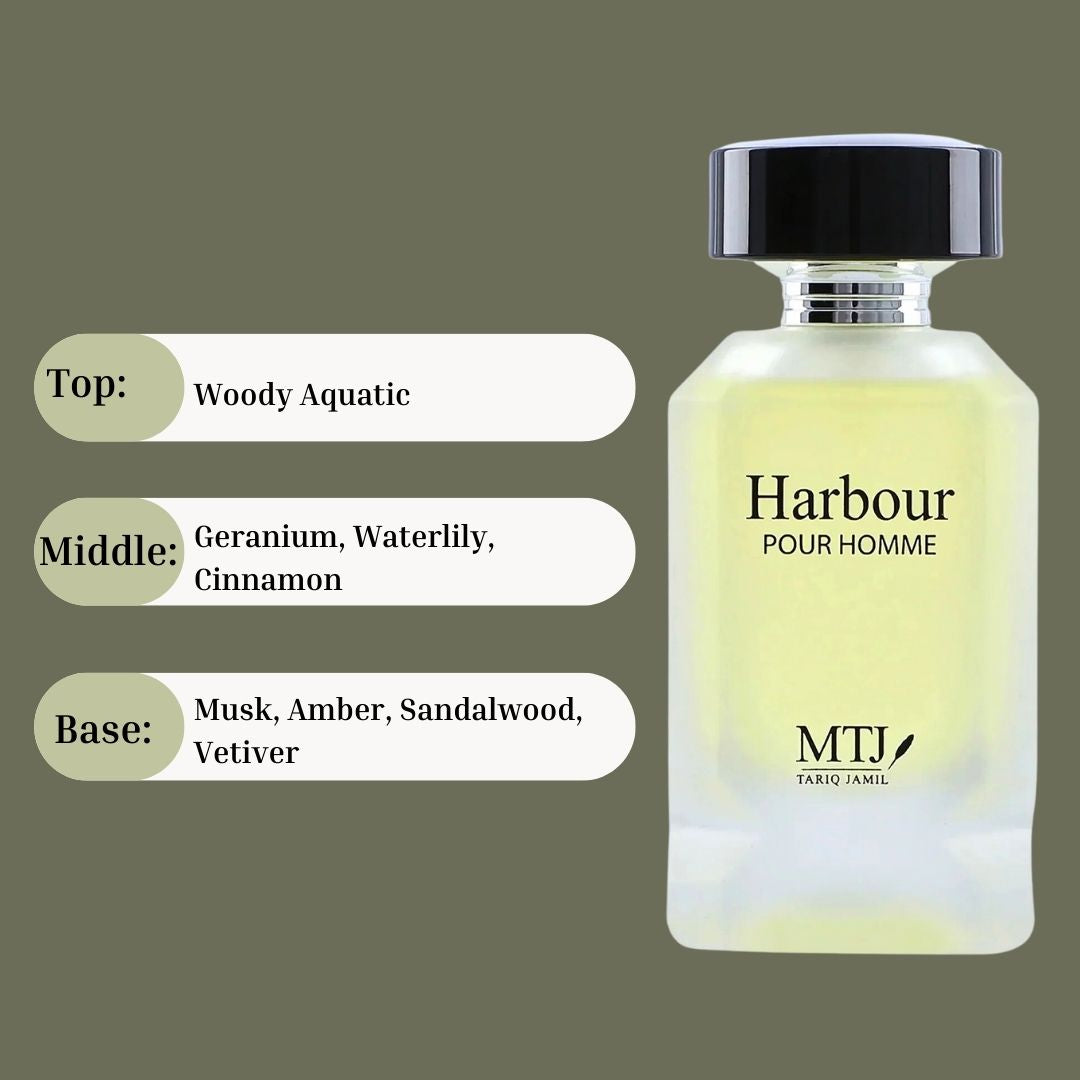 Harbour Pour Homme EDP Spray 100ML (3.4OZ) by MTJ | Long Lasting, Floral, Spicy, Aquatic, Woody, Masculine Scent.