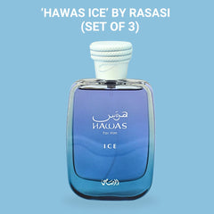 Hawas Ice EDP 100ML (3.4 OZ) By RASASI | Long Lasting, Exquisite, Luxurious, Arabian Scents. (PACK OF 3)