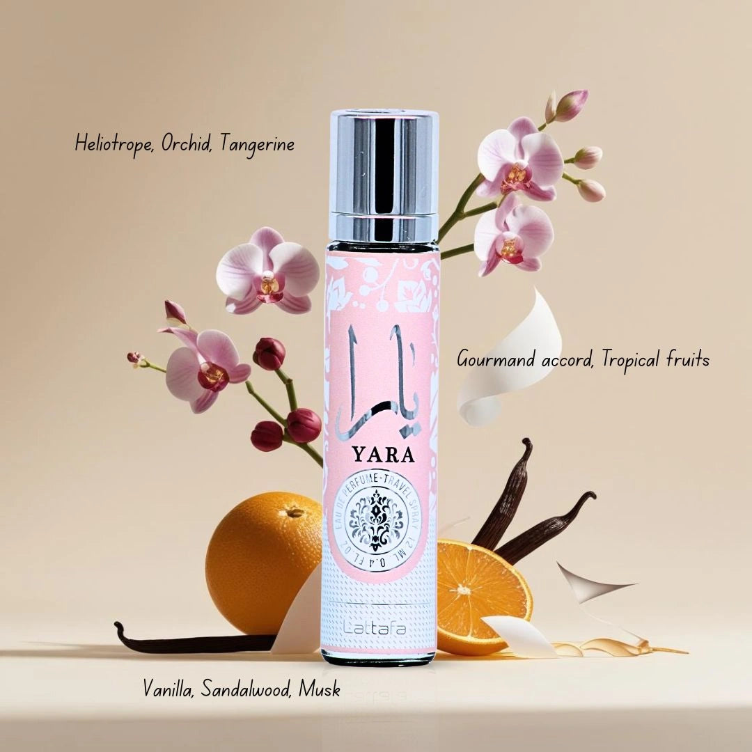 Yara Eau de Parfum Travel Spray 12ml (0.4 oz) by Lattafa | Tropical Luxury On-The-Go