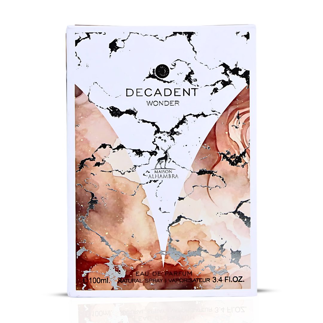 Decadent Wonder Eau De Parfum Spray 100ML (3.4 OZ) by Maison Alhambra | A Lively Blend of Citrus, Spice, Floral Elegance, & an Indulgent Finish of Vanilla, Rum, & Cocoa.