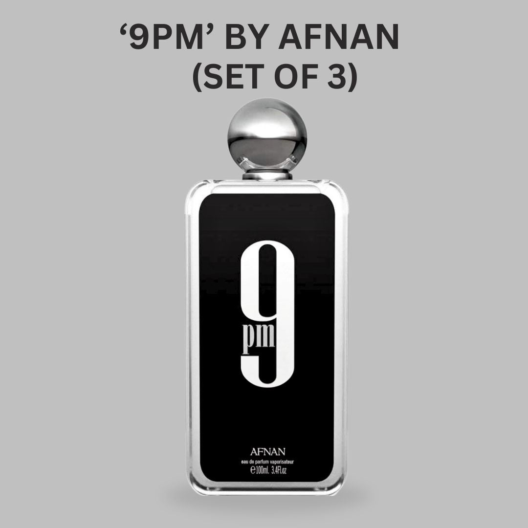 9pm EDP Spray 100ML (3.4OZ) By Afnan | Unlock your charm with this perfume for men. (PACK OF 3)