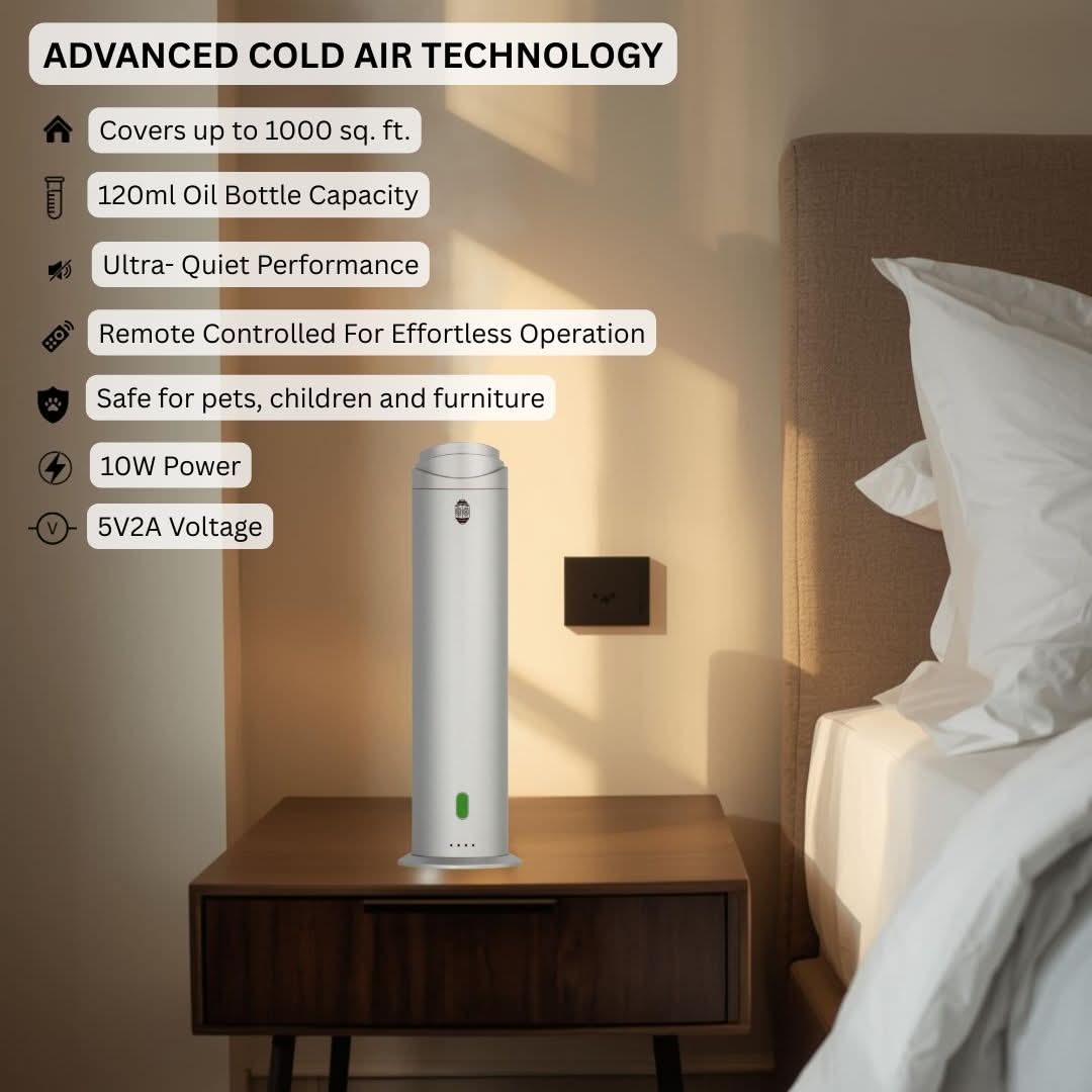 Intense Diffuser Silver – 120ml, Aromatherapy Diffuser with Remote, Covers 1000 Sq Ft, Adjustable Mist & Timer, Starter Kit for Home, Office & Hotel - Waterless - Intense Oud