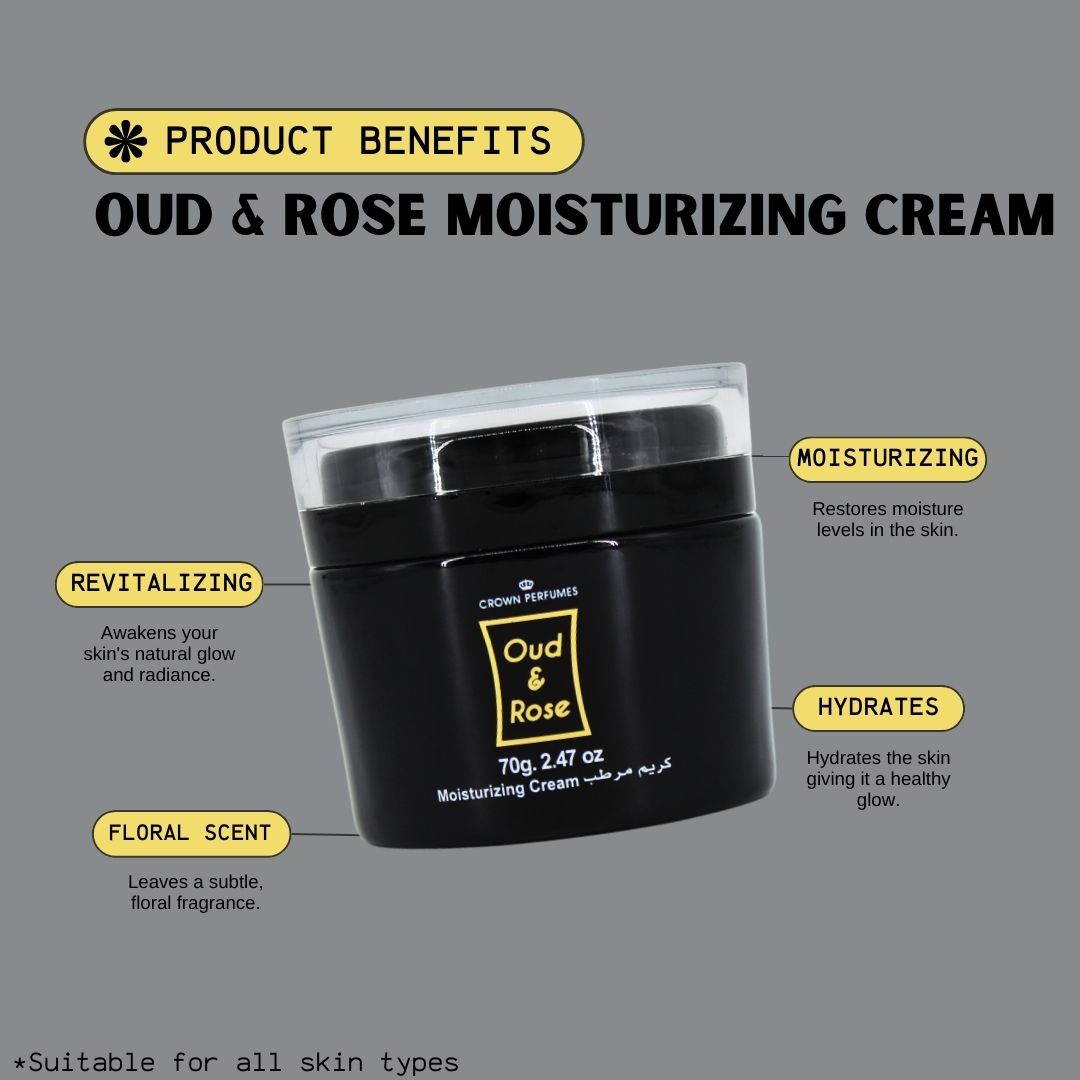 Oud & Rose Moisturizing Cream 70GMS By Al Rehab | Deeply Hydrating, Soothing, Revitalizes Dry Skin, Floral Fragrance.