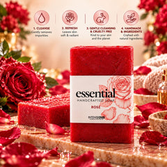 Handmade Rose Soap by Intense Oud in a 150g bar, featuring a floral rose design and natural soap texture.