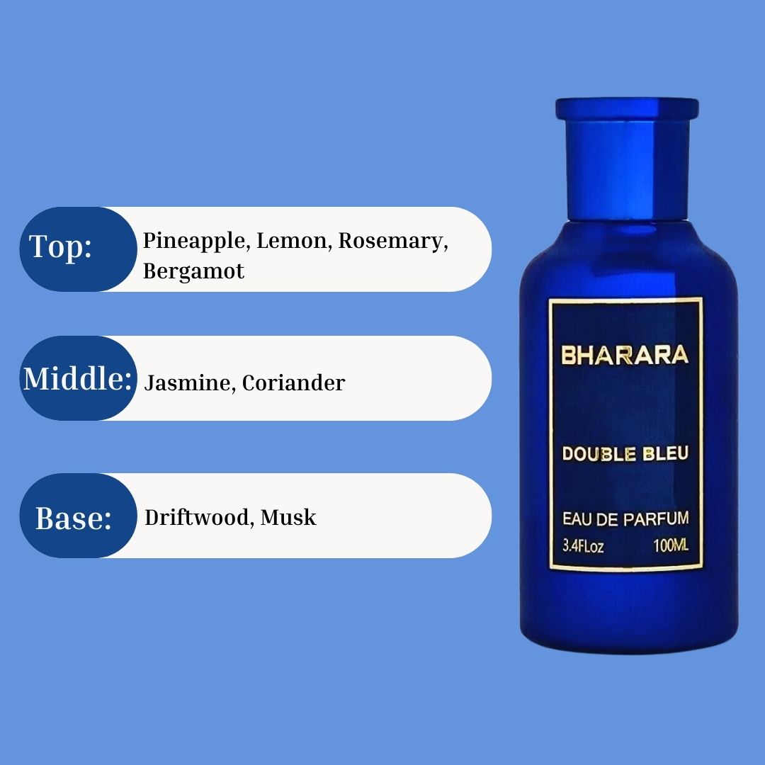 Bharara Double Bleu Pour Homme EDP Spray 100ML (3.4 OZ) by BHARARA | Long Lasting, Fresh, Aquatic, Masculine Scents.