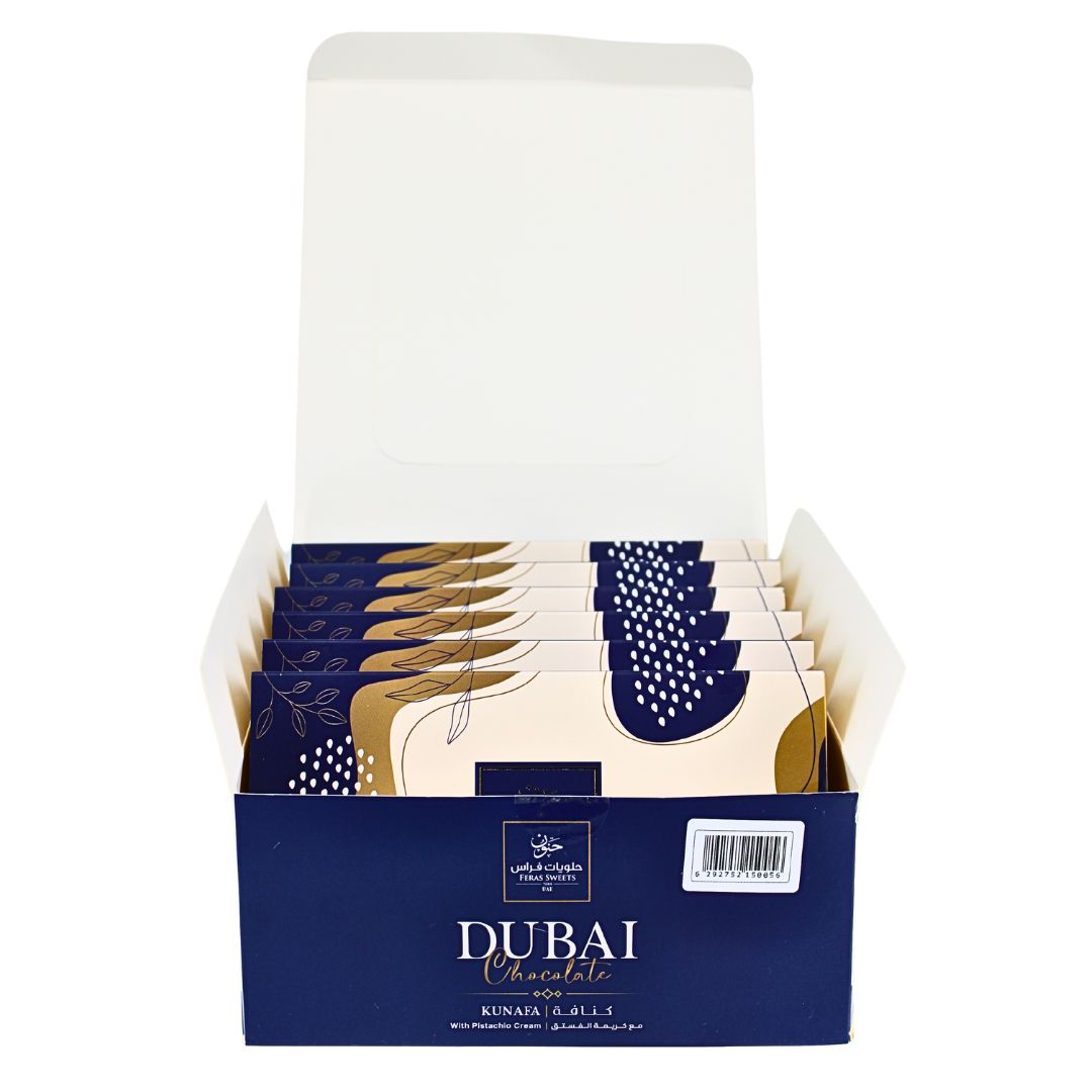 Dubai Kunafa Chocolate Bar 200GMS By Feras Sweets | Rich Chocolate, Creamy Pistachio, Crispy Kunafa, The Viral Dubai Chocolate (BOX OF 6)