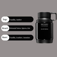 Odyssey Homme Black EDP Spray 60ML (2.02 OZ) by Armaf | A Luxurious, Creamy Blend Of Vanilla, Spices, And Sensual Florals.