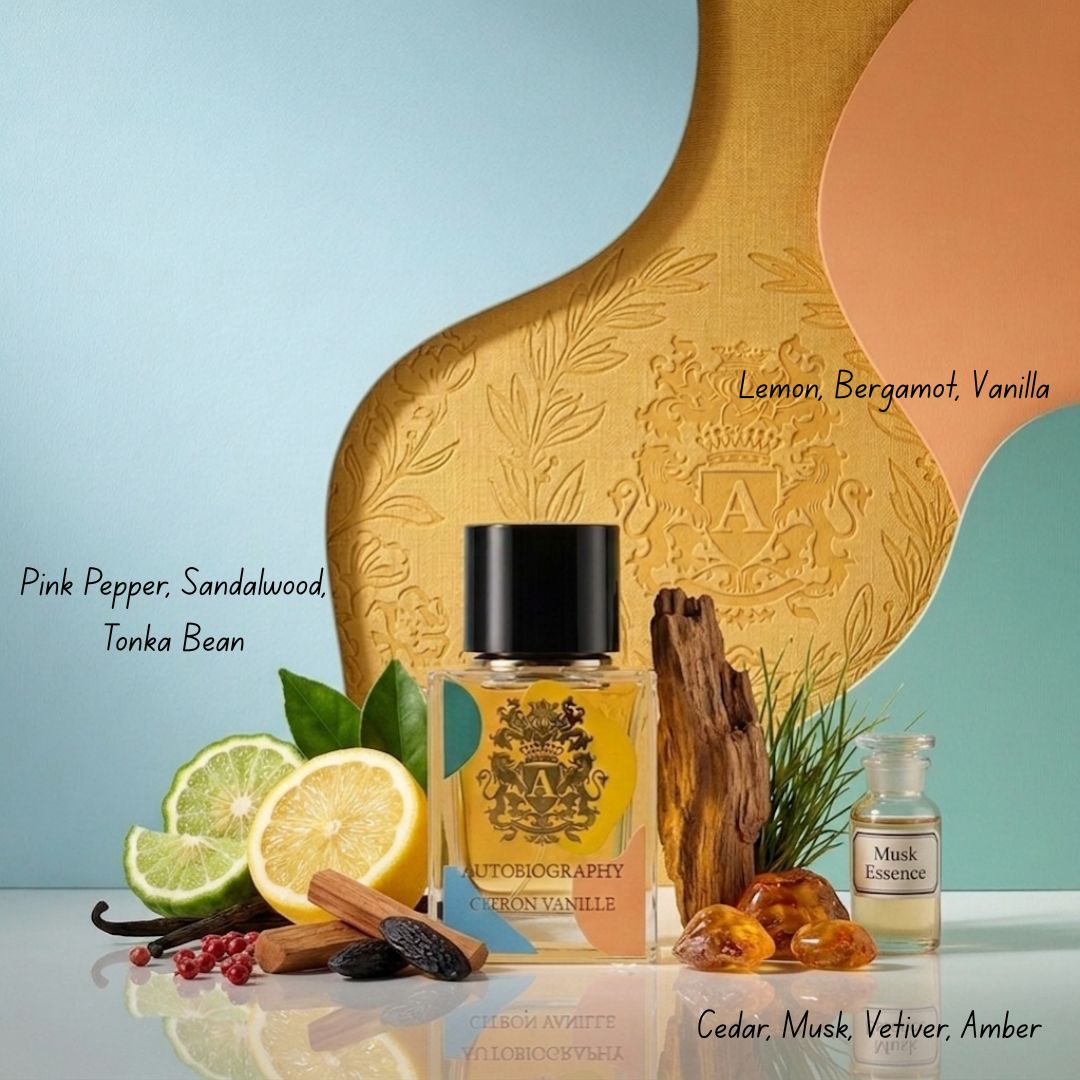 Autobiography Citrone Vanille Eau de Parfum spray by Paris Corner, 65ml bottle with elegant packaging and fragrance details.