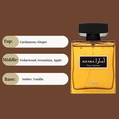 Aiyara Pour Homme EDP Spray 100ML (3.38 OZ) by Rasasi | Long Lasting, Spicy, Woody, Sweet, Luxurious Masculine Scent.