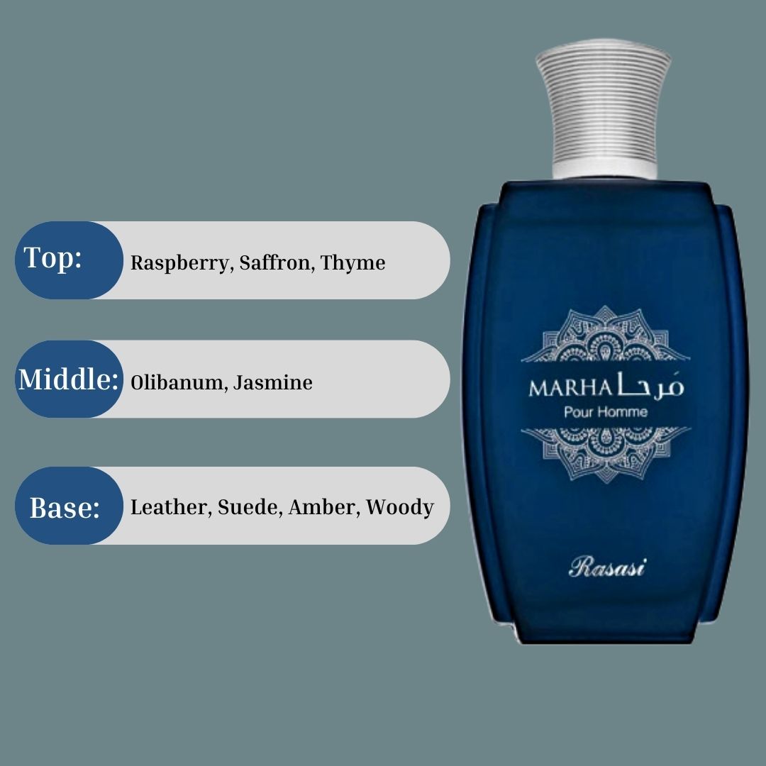 Marha Pour Homme EDP Spray 100ML (3.38 OZ) 100ML by Rasasi | Long Lasting, Aromatic, Warm Floral, Masculine Scent.