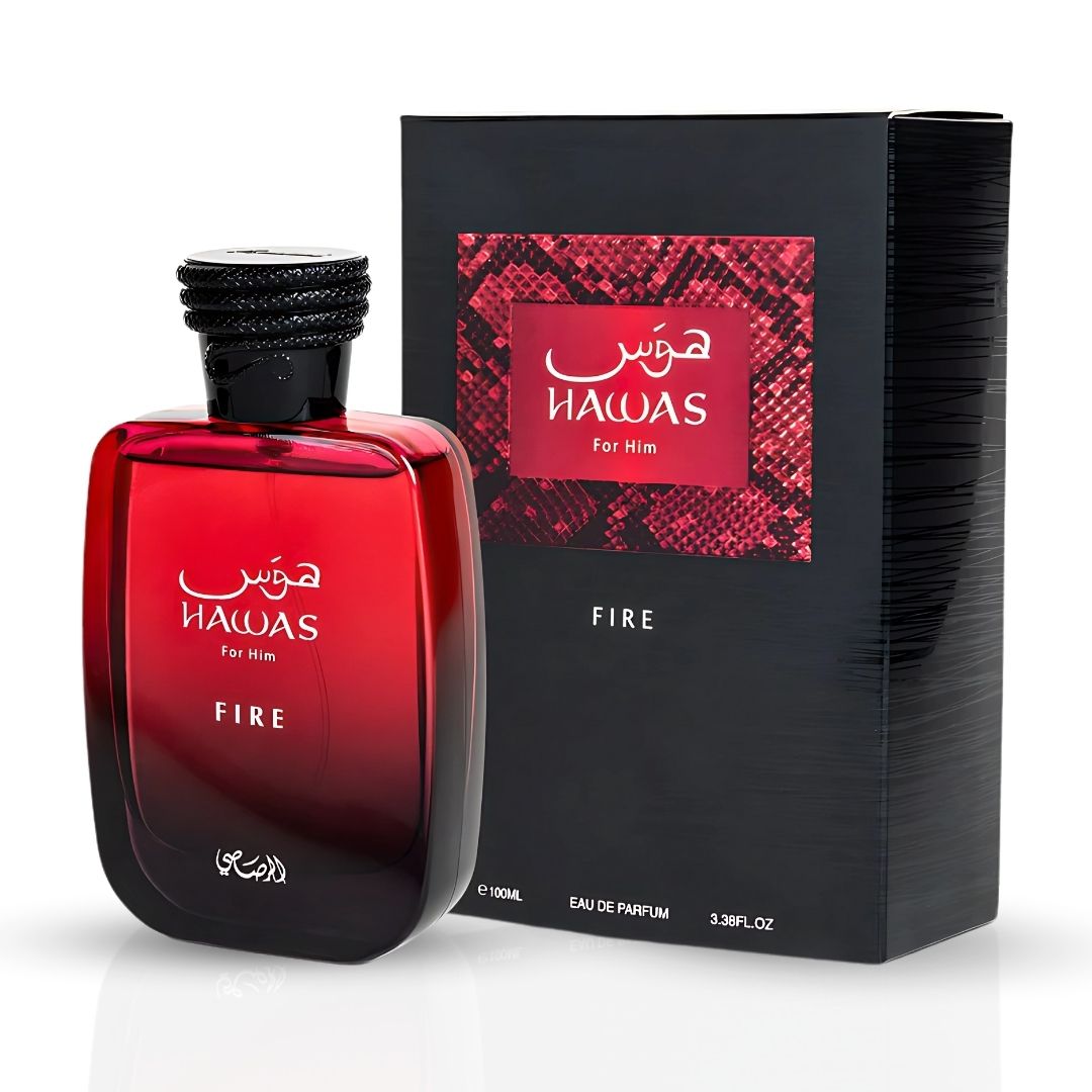 Hawas Fire For Him Eau De Parfum Spray 100ML (3.4 OZ) By Rasasi | Ignite Your Inner Passion With A Bold And Fiery Essence—Experience A Long Lasting & Luxurious Masculine Scent.