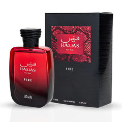 Hawas Fire For Him Eau De Parfum Spray 100ML (3.4 OZ) By Rasasi | Ignite Your Inner Passion With A Bold And Fiery Essence—Experience A Long Lasting & Luxurious Masculine Scent.