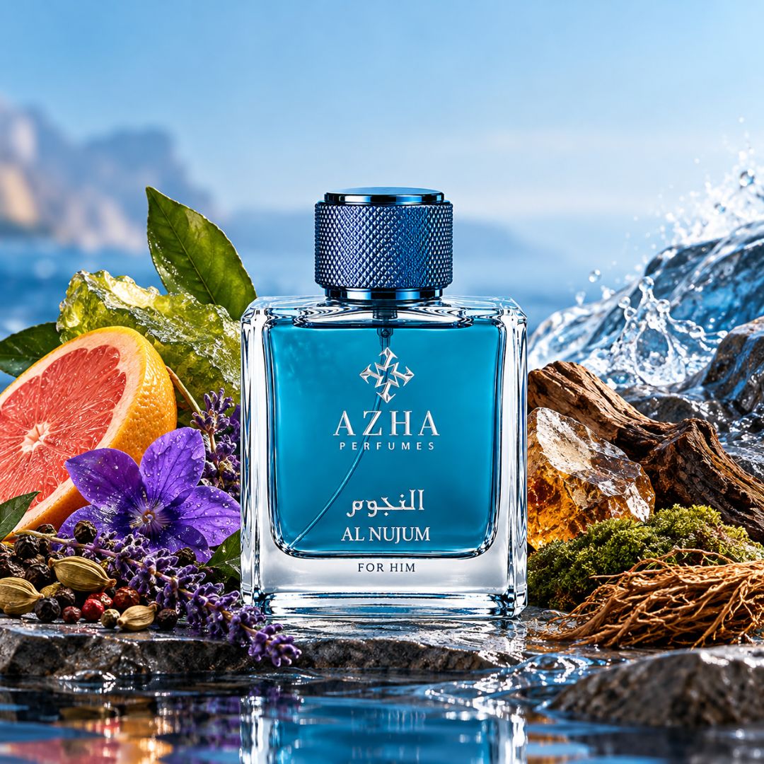 Al Nujum Eau de Parfum Spray by AZHA in 100ml bottle, featuring elegant packaging and a luxurious fragrance design.