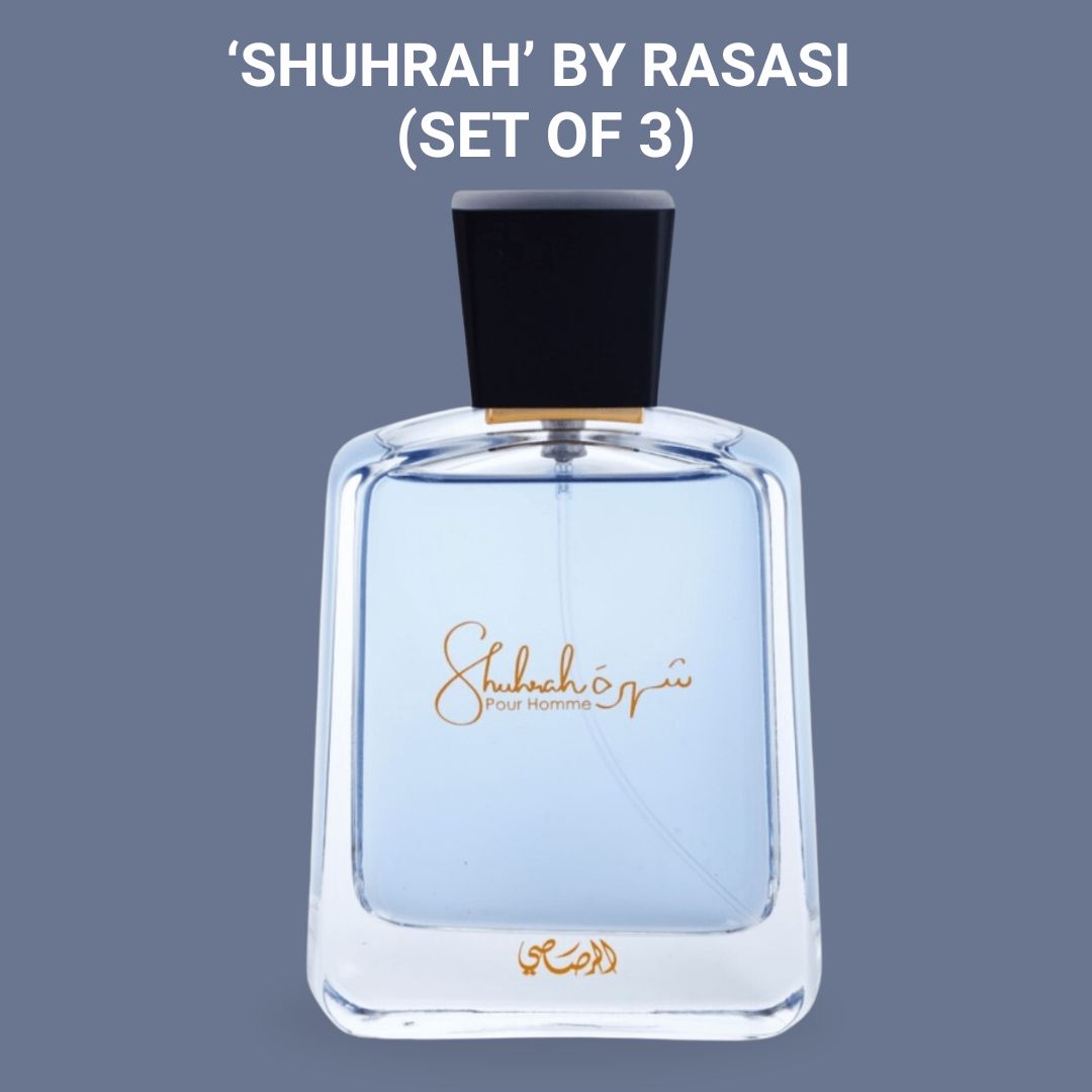 Shuhrah Pour Homme EDP Spray 90 ML (3.0 OZ) By Rasasi | Enhance your allure with this perfume for men. (PACK OF 3)