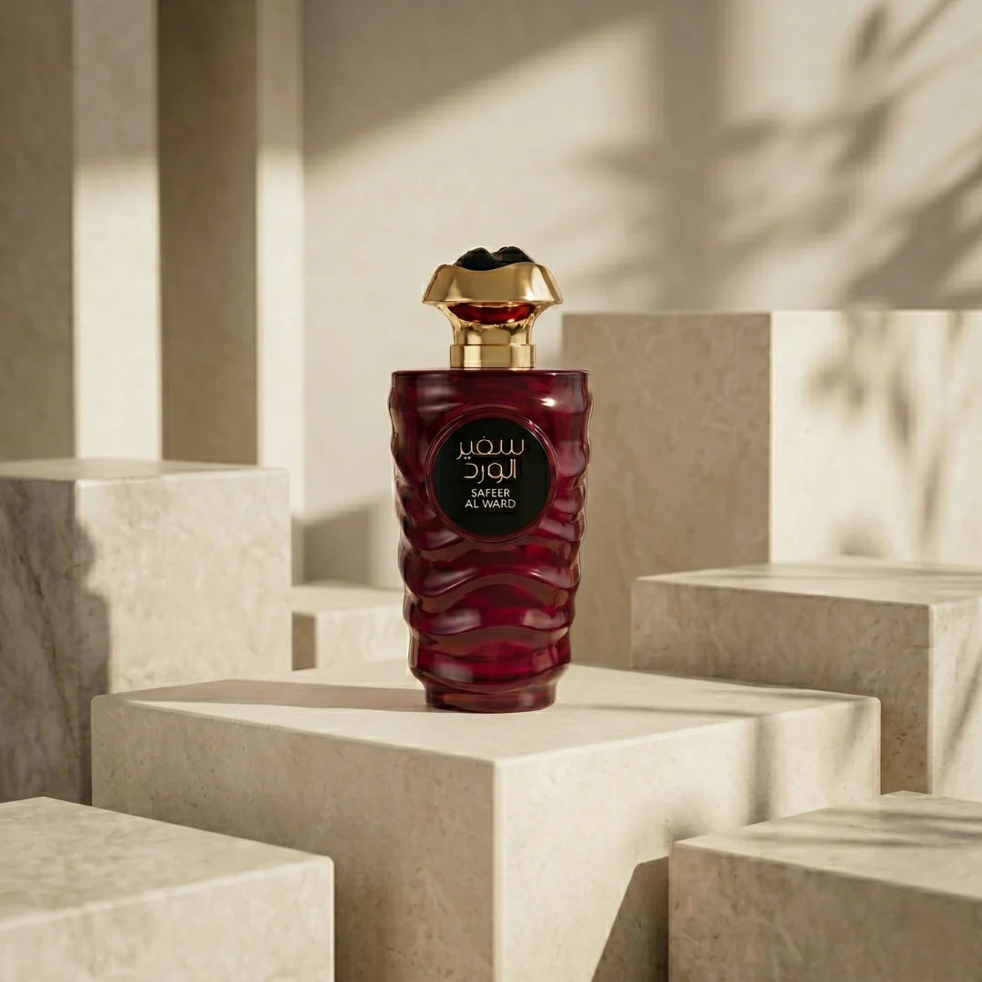 Safeer Al Ward Eau de Parfum spray by Ard Al Zaafaran, 100ml bottle, elegant glass container with floral and woody notes.