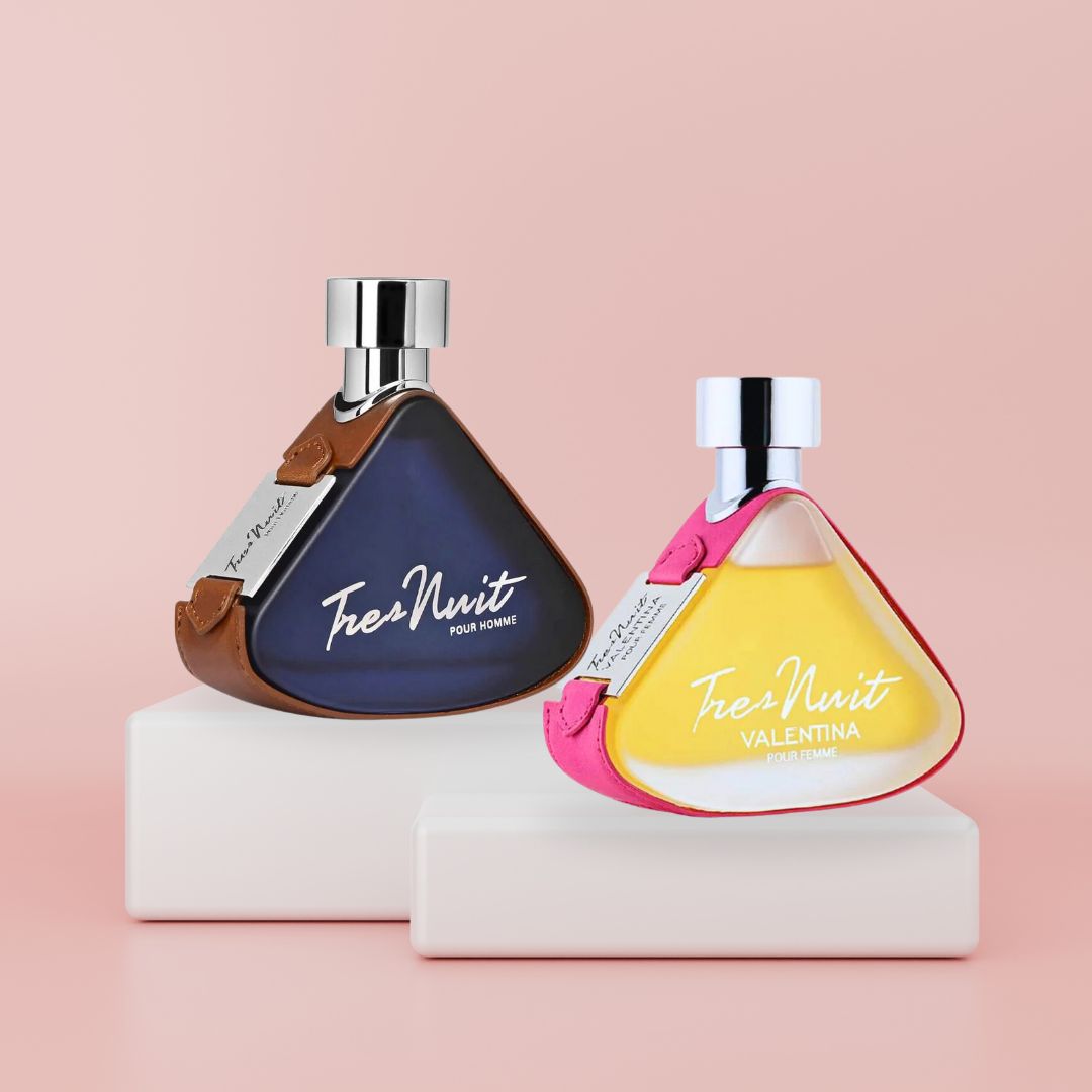 Tres Nuit Pour Homme & Tres Nuit Valentina Pour Femme EDP Sprays 100ML (3.4 OZ) by Armaf | Long Lasting, Luxurious Scents. (BUNDLE)