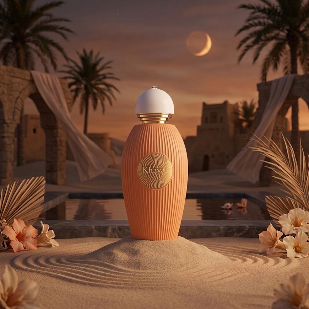 Khayal Eau de Parfum spray by Paris Corner, 100ml bottle, elegant glass container with a sleek design.