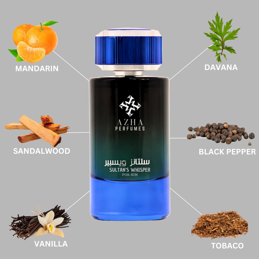 Sultan's Whisper For Him Eau De Parfum Spray 100ML (3.4 OZ) by Azha | A Regal Blend of Spice & Smoke, Softened by Whispers of Vanilla & Tonka