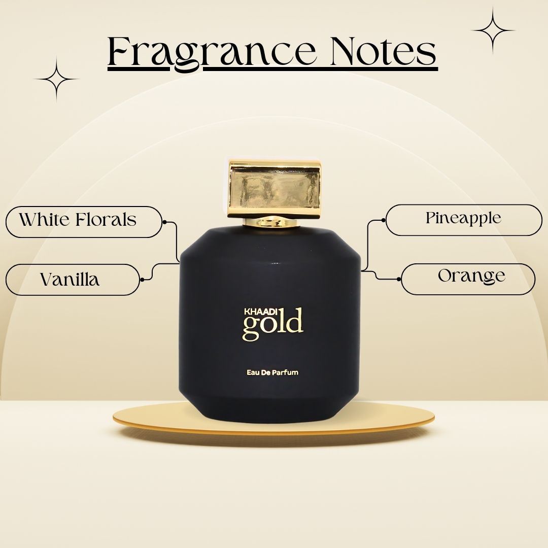 Gold EDP Spray 100ML (3.4 OZ) by Khaadi | Long Lasting, Fruity, Floral, Citrusy, Luxurious Perfumes.