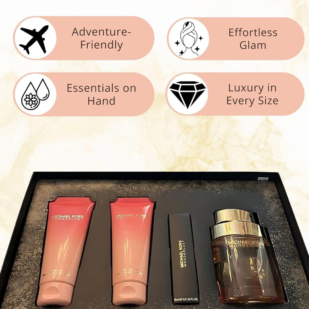 Michael Kors Wonderlust 4Pc Gift Set (3.4oz EDP Spray, 3.4oz Body Lotion, 3.4oz Shower Gel, 10ml EDP Spray)