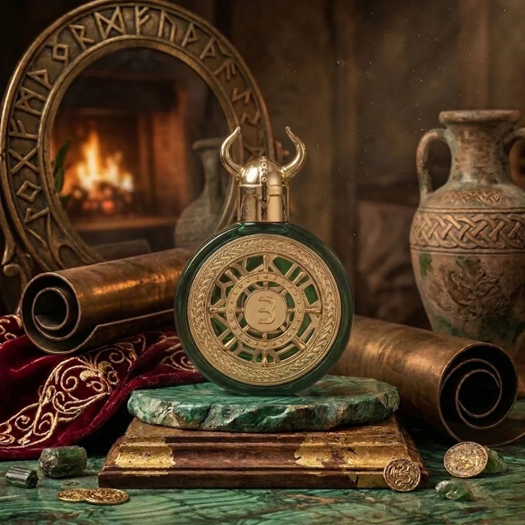 Bharara Viking Dubai Eau de Parfum spray 100ml bottle, featuring a sleek design and dark fragrance liquid.