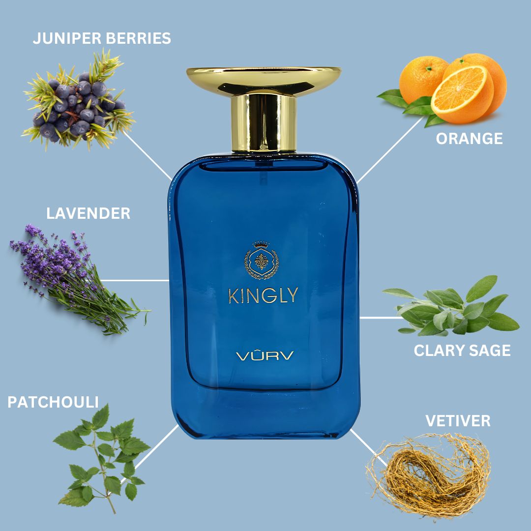 Kingly Eau De Parfum Spray For Men 100ML (3.4 OZ) By Vurv | Long Lasting, Citrusy, Woody & Warm Spicy Fragrance.