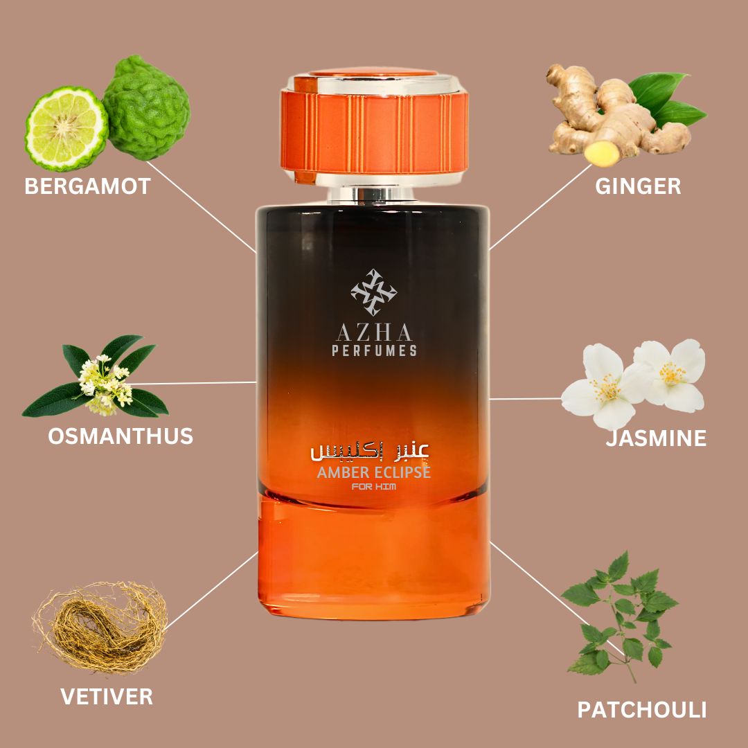 Amber Eclipse For Him Eau De Parfum Spray 100ML (3.4 OZ) by Azha | A Radiant Clash of Citrus and Spice, Unfolding into Floral Oud & Smoky Depth.