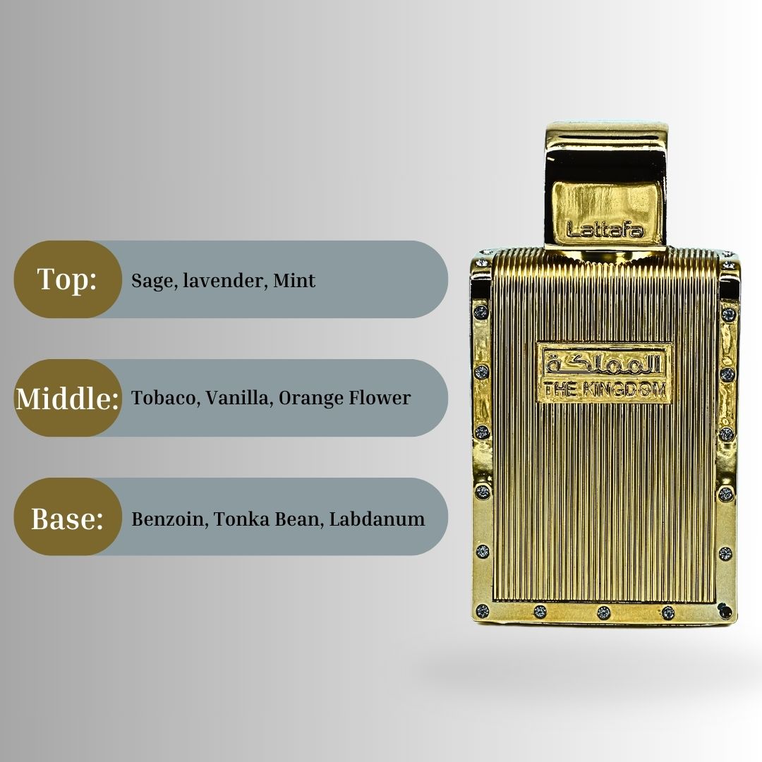 The Kingdom for Men Eau De Parfum Spray 100ML (3.4 OZ) by Lattafa | Long Lasting, Refreshingly Captivating Scent.