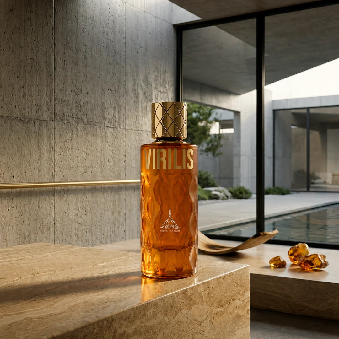 Virilis Eau de Parfum Spray by Paris Corner, 100ml bottle, elegant glass container with fragrance label, for men or women.