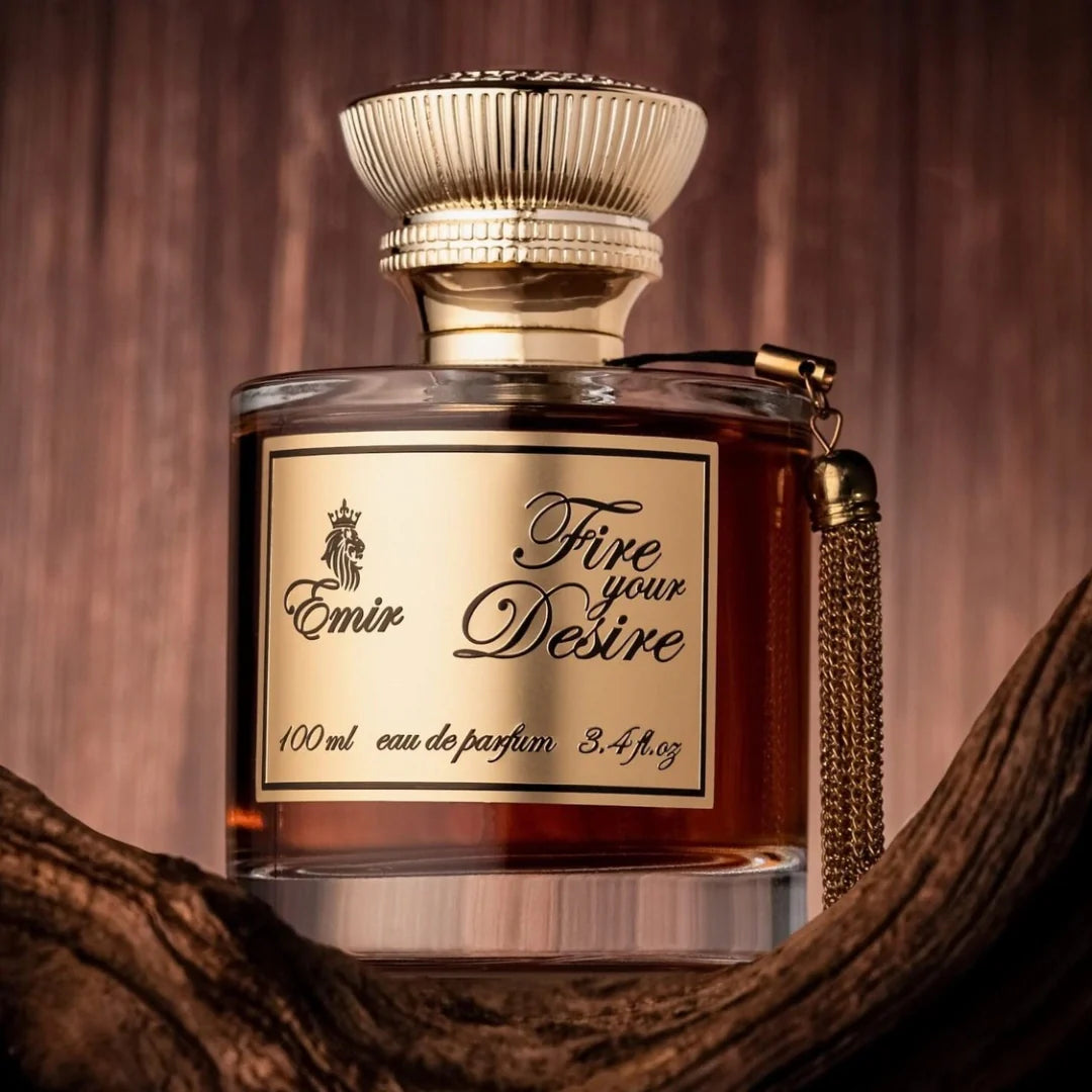Paris Corner Fire Your Desire Emir Eau de Parfum spray bottle, 100ml, with sleek packaging and fragrance details visible.