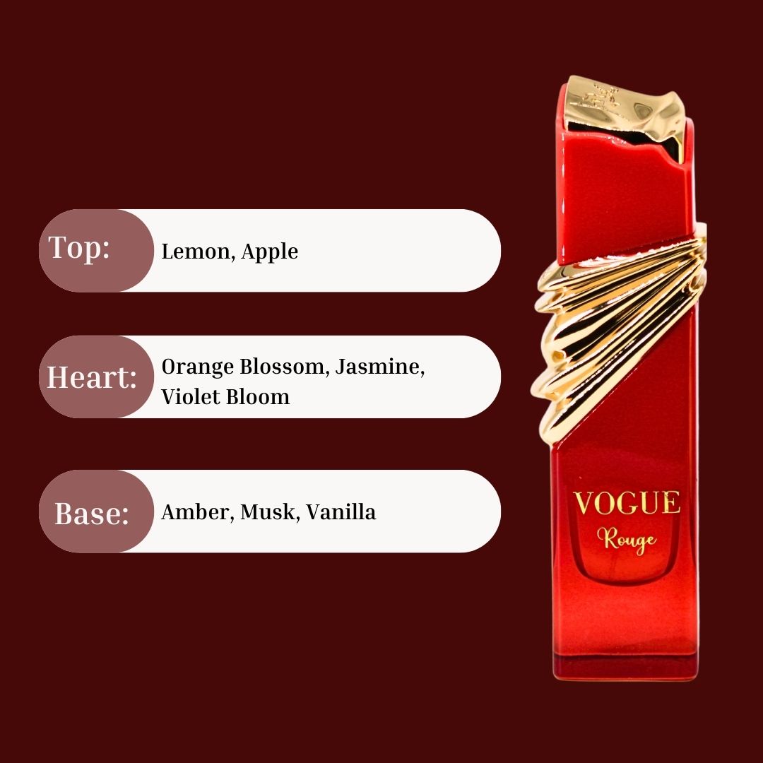Vogue Rouge EDP Spray 100ML (3.4 OZ) By Maison Alhambra | Long Lasting, Fruity, Floral, Warm Scent.
