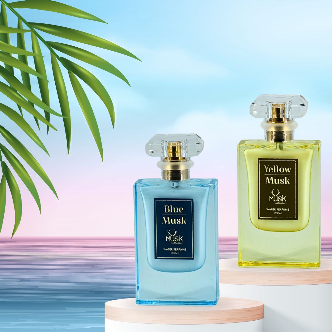 Blue Musk & Yellow Musk - Water Perfume Sprays 30ML (1.01 OZ) By Hamidi | Indulge in the Vibrant & Refreshing Aroma. (PREMIUM BUNDLE)